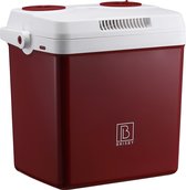 Brisby 25 Liter Elektrische Koelbox, Frigobox Deluxe met 12V, 220/230 Volt Aansluiting voor Auto en Camping – AC/DC - Coolbox - Divider en Deksel vergrendelstand - ROOD