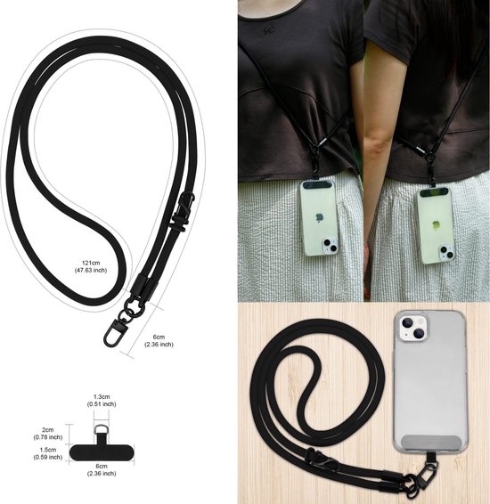 Chaîne de téléphone portable Cadorabo adaptée au HTC Desire 830 en NOIR avec cordon de sangle réglable à accrocher autour du cou