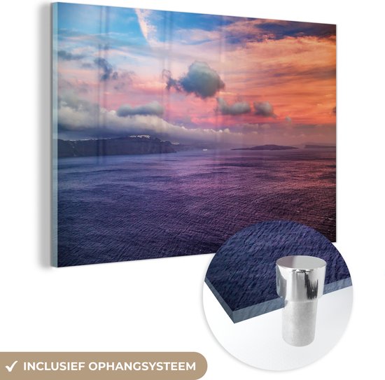 Santorin Grèce au coucher du soleil Plexiglas 60x40 cm - Tirage photo sur Glas (décoration murale en plexiglas)
