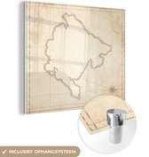 MuchoWow® Glasschilderij 50x50 cm - Schilderij acrylglas - Illustratie van een antieke kaart van Montenegro - Foto op glas - Schilderijen