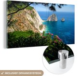 MuchoWow® Glasschilderij 120x60 cm - Schilderij acrylglas - Rotsen in Zakynthos - Foto op glas - Schilderijen