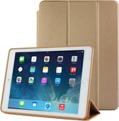 3-voudig natuurlijk behandelde slimme leren tas met slaap / waakfunctie en houder voor iPad Air 2 (goud)