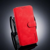 DG.MING Retro Oil Side Horizontal Flip Case voor Xiaomi 8 Lite, met houder & kaartsleuven & portemonnee (rood)
