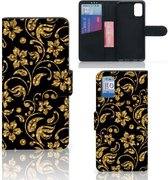 Telefoonhoesje Geschikt voor Samsung Galaxy A41 Bookcase Cadeau voor Oma Gouden Bloemen