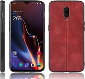 Voor OnePlus 6T schokbestendig naaien koe patroon huid PC + PU + TPU Case (rood)