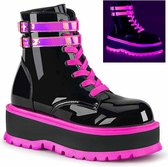 Demonia Enkellaars -40 Shoes- SLACKER-52 US 10 Zwart/Roze