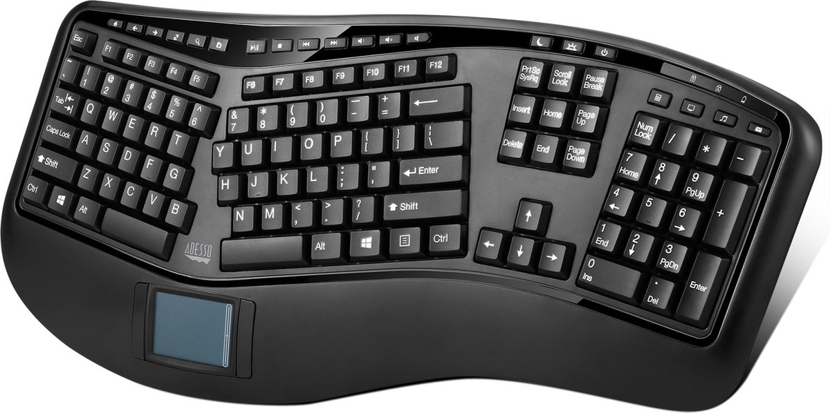 Adesso 2,4 Ghz ergonomisch toetsenbord - draadloos - met touchpad - 52,1 x 23,5 x 3,8 cm
