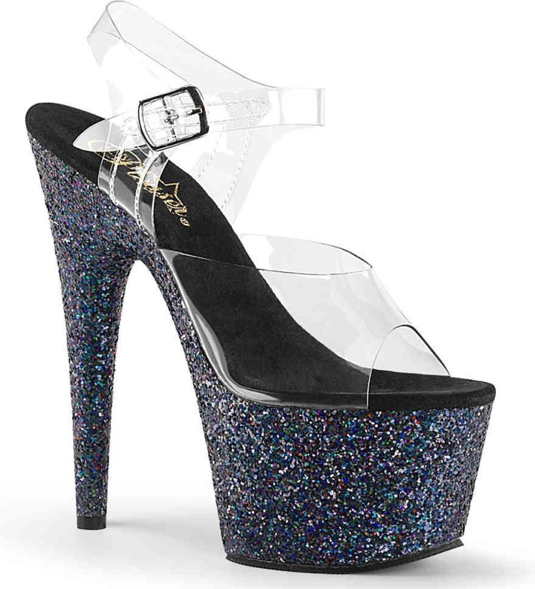 Pleaser - ADORE708LG Sandaal met enkelband, Paaldans schoenen - Paaldans schoenen - 36 Shoes - Zwart/Multicolours
