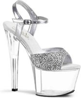 Pleaser Sandaal met enkelband, Paaldans schoenen -45 Shoes- SKY-310 Paaldans schoenen Zilverkleurig/Transparant