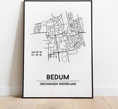 Bedum city poster, A4 zonder lijst, plattegrond poster, woonplaatsposter, woonposter