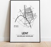 Lent city poster, A4 met lijst, plattegrond poster, woonplaatsposter, woonposter