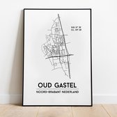 Oud gastel city poster, A4 met lijst, plattegrond poster, woonplaatsposter, woonposter