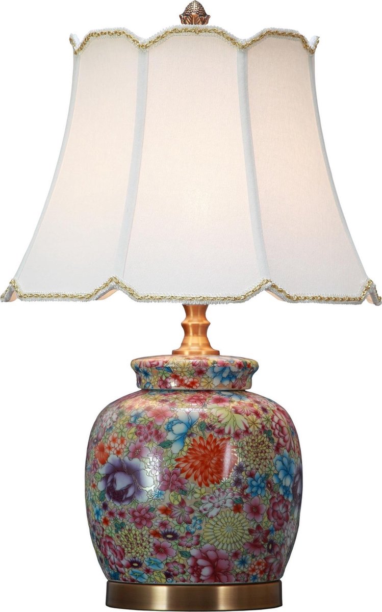 Fine Asianliving Oosterse Tafellamp Porselein Multicolor met Kap