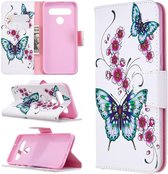 LG K61 Hoesje Portemonnee Print Hoesje Wit Met Bloemen en Vlinders