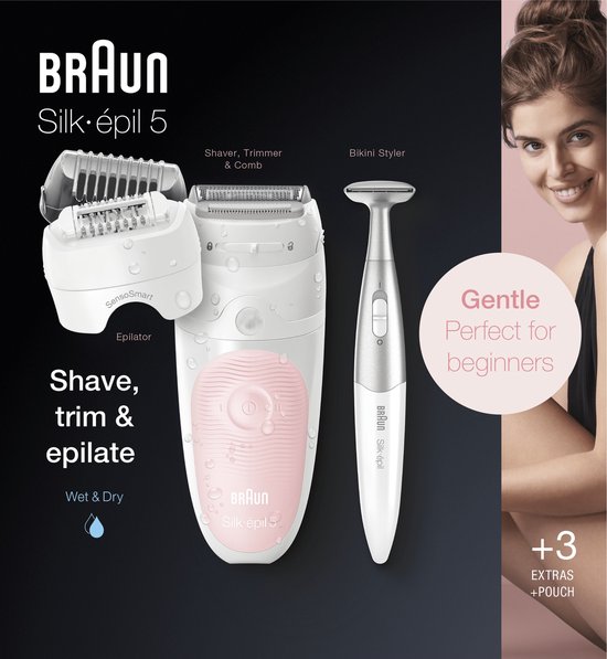Braun Silk-épil 5 5-820 Wit/Roze - Epilator + bikinistyler - Braun