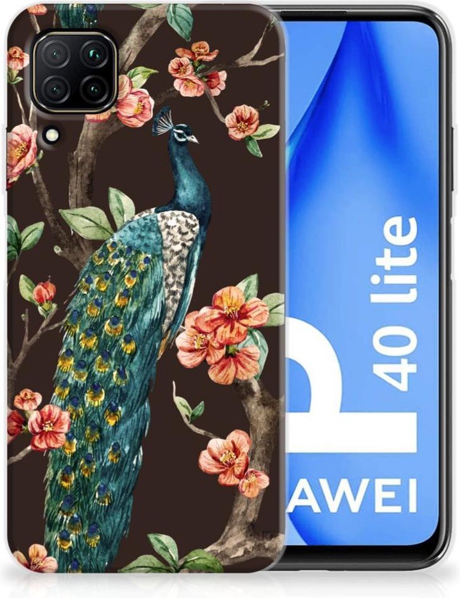 Huawei P40 Lite TPU Hoesje Pauw met Bloemen