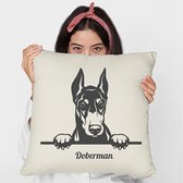 Sierkussen - Doberman Met Je Eigen Naam - Wit - 45 Cm X 45 Cm