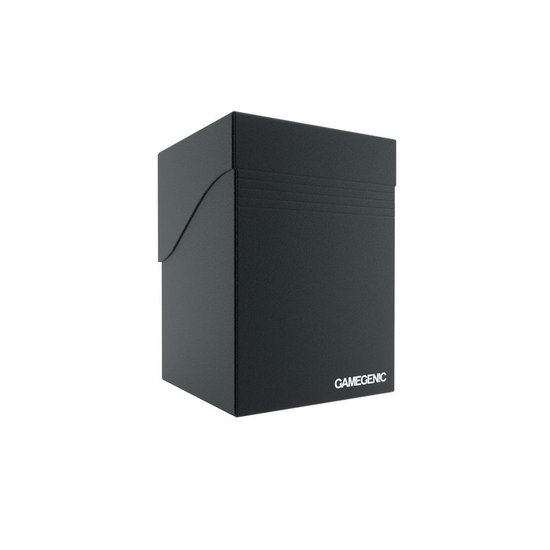 Zwarte deckbox met deksel en horizontale lijnen op de voorkant. 'GAMEGENIC' is zichtbaar.