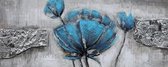 Schilderij - Handgeschilderd - Blauwe Klaproos, 60x150
