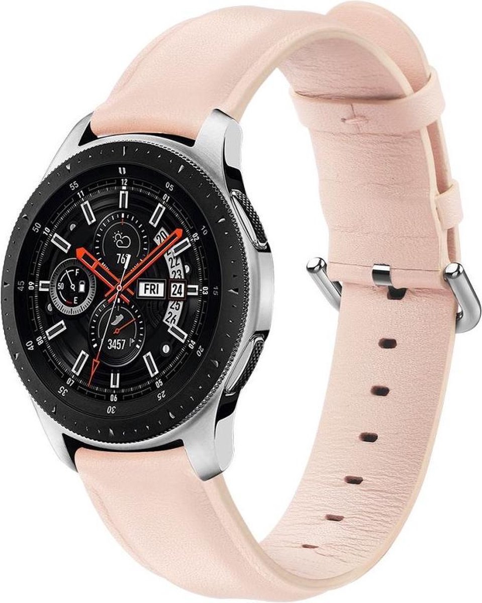 Universeel 20MM Horloge Bandje / Smartwatch Bandje Echt Leer met RVS Gespsluiting Roze