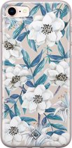 iPhone 8/7 hoesje siliconen - Bloemen / Floral blauw | Apple iPhone 8 case | TPU backcover transparant