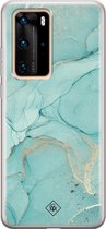 Huawei P40 Pro hoesje siliconen - Marmer mint groen | Huawei P40 Pro case | Bruin/beige | TPU backcover transparant