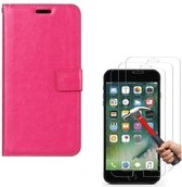Bookcase hoesje Geschikt voor: iPhone 7 Plus / 8 Plus Portemonnee roze met 2 stuks Glas Screen protector