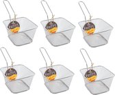 6x stuks zilver patat/snack serveermandjes/frietmandjes 14 cm - Tafeldecoratie - Patat/snack serveren in een mandje