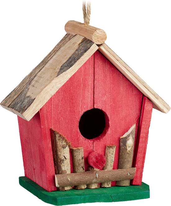 Hoofd blad merk op Relaxdays vogelhuisje decoratie - hout - vogelhuis - houten huisje -  hangend - klein | bol.com