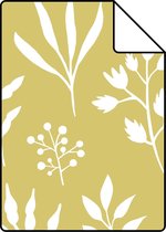 Proefstaal ESTAhome behang bloemmotief in Scandinavische stijl okergeel en wit - 139086 - 26,5 x 21 cm