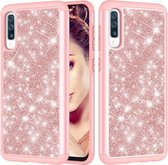 Glitter poeder contrast huid schokbestendig siliconen + pc beschermhoes voor Galaxy A50 (zwart)