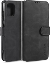 Voor Galaxy A31 DG.MING Retro Oil Side Horizontal Flip Case met houder & kaartsleuven & portemonnee (zwart)