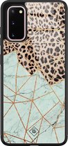 Samsung S20 hoesje glass - Luipaard marmer mint | Samsung Galaxy S20 case | Hardcase backcover zwart