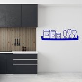 Muursticker Plank Met Potten En Wijnglazen -  Donkerblauw -  160 x 45 cm  -  keuken  alle - Muursticker4Sale