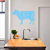Muursticker Koe Met Benaming -  Lichtblauw -  120 x 80 cm  -  keuken  engelse teksten  alle muurstickers  dieren - Muursticker4Sale