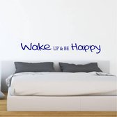 Muursticker Wake Up & Be Happy - Donkerblauw - 80 x 11 cm - slaapkamer engelse teksten