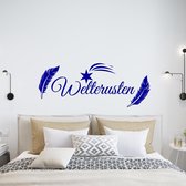 Muursticker Welterusten Veer En Sterren - Donkerblauw - 80 x 32 cm - slaapkamer nederlandse teksten