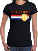 Holland landen t-shirt met medaille en Nederlandse vlag - zwart - dames -  Holland landen shirt / kleding - EK / WK / Olympische spelen outfit L