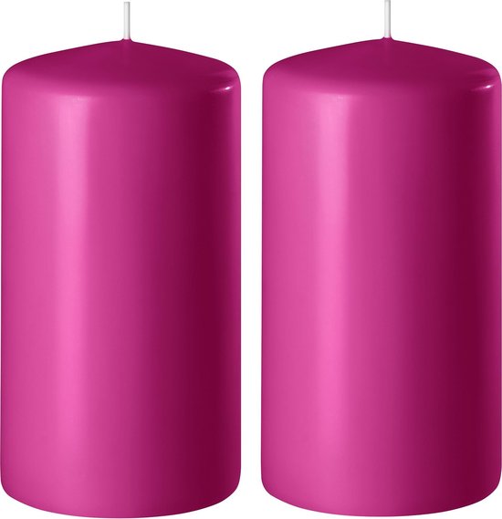 2x Fuchsia roze cilinderkaarsen/stompkaarsen 6 x 12 cm 45 branduren - Geurloze kaarsen fuchsia roze - Woondecoraties
