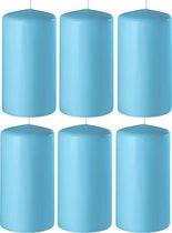 8x Turquoise cilinderkaarsen/stompkaarsen 6 x 12 cm 45 branduren - Geurloze kaarsen turquoise - Woondecoraties