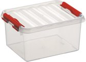 Sunware Q-Line opberg boxen/opbergdozen 2 liter 20 x 15 x 10 cm kunststof - Praktische opslagboxen - Opbergbakken kunststof transparant/rood