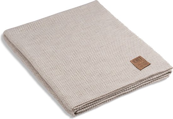 Knit Factory Maxx Gebreid Plaid - Woondeken - plaid - Wollen deken - Kleed - Beige - 160x130 cm