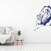 Muursticker Leeuw Met Welp -  Donkerblauw -  54 x 80 cm  -  slaapkamer  woonkamer  dieren - Muursticker4Sale