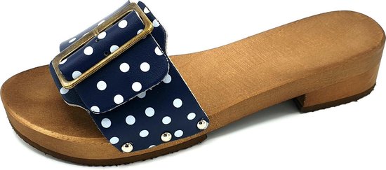 DINA houten slipper met brede gesp dames blauw met stip | bol.com