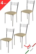 Tommychairs Elegance - Eetkamerstoelen - Set van 4 - Chroom & Zand - Kunstleer