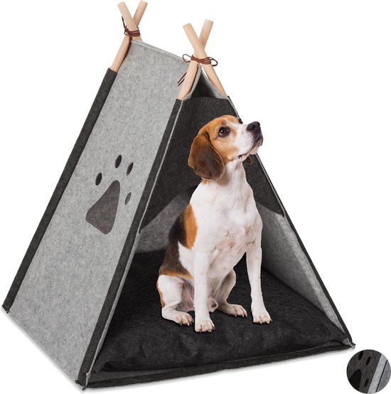 Relaxdays hondentent - kattentent - hondenmand tipi - binnen - honden tent  - vilt -... | bol.com