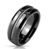 Ringen Mannen - Zwarte Ring - Heren Ring - Ring Heren - Ringen - Ring - Met Middenstuk van Staalkabel - Sailor
