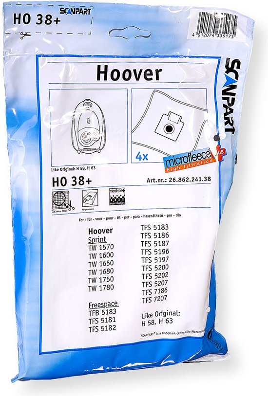 10 sacs aspirateur Hoover Brave, Capture, Flash, Freespace Evo