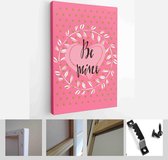 Itsallcanvas - Schilderij - Happy Valentines Day Cards. Handdrawn Romantic Lettering Art Vertical Vertical - Multicolor - 50 X 40 Cm