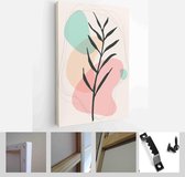 Minimalistic Watercolor Painting Artwork. Earth Tone Boho Foliage Line Art Drawing with Abstract Shape - Modern Art Canvas - Vertical - 1937930008 - 80*60 Vertical